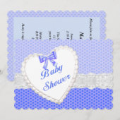 Blauw Stip Kant Hart Baby Borrel Uitnodiging (Voorkant / Achterkant)