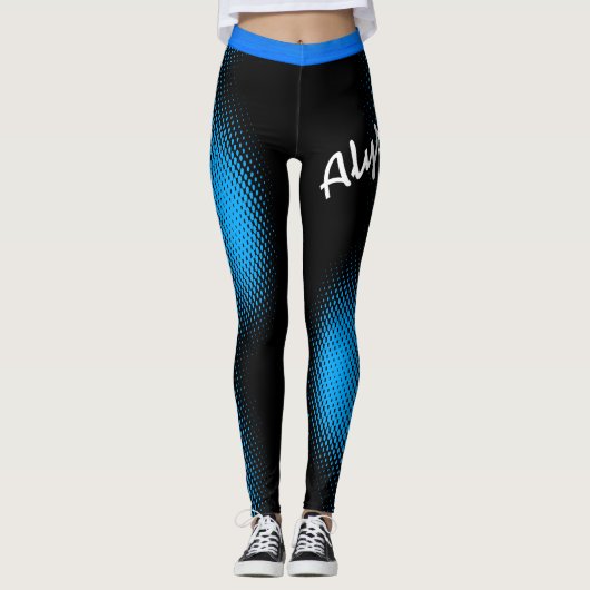 Blauw stippatroon met naam op BLACK of uw kleur Leggings (Voorkant)