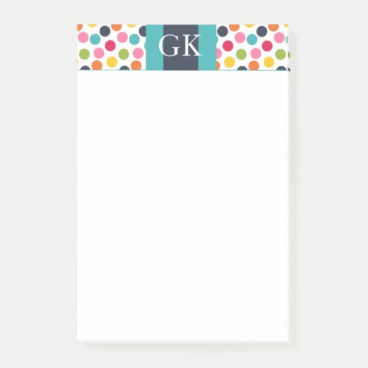 Blauw Stippen Monogram Post It Notitieblok Post-it® Notes (Voorkant)