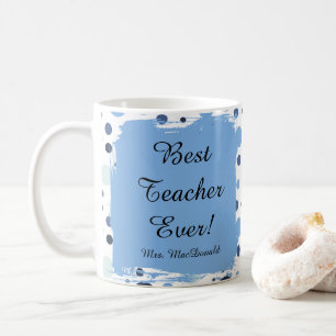 Blauw stippenpatroon beste leraar ooit cadeau koffiemok