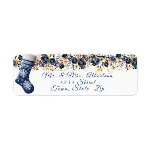 Blauw Stocking Kerstmis Garland Etiket (Voorkant)