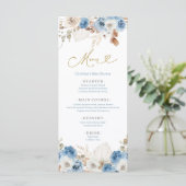 Blauw Stof Blauw Boho Bloem Menu (Staand voorkant)