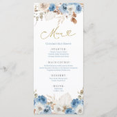 Blauw Stof Blauw Boho Bloem Menu (Voorkant)