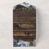 Blauw Stof Roos Vintage Kant Trouw  All In One Uitnodiging (Buitenkant)