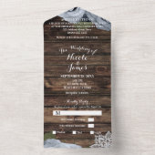 Blauw Stof Roos Vintage Kant Trouw  All In One Uitnodiging (Binnen)