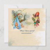 BLAUW STORK BOY BABY SHOWER, GEMSTONE MONOGRAM KAART (Achterkant)