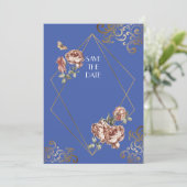 Blauw Straal Bloemige Save the Date Trouwkaart (Staand voorkant)