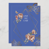 Blauw Straal Bloemige Save the Date Trouwkaart (Voorkant / Achterkant)