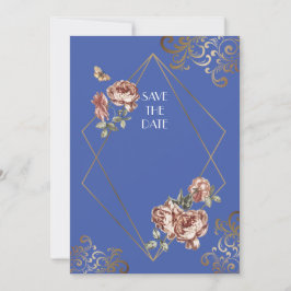 Blauw Straal Bloemige Save the Date Trouwkaart