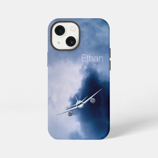 Blauw straalvliegtuig in de lucht Piloot Luchtvaar iPhone Hoesje (Achterkant)