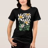 Blauw stralende dames abstracte bloemen T-shirt (Voorkant)