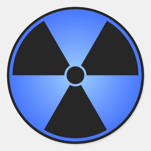 Blauw stralingssymbool ronde sticker (Voorkant)