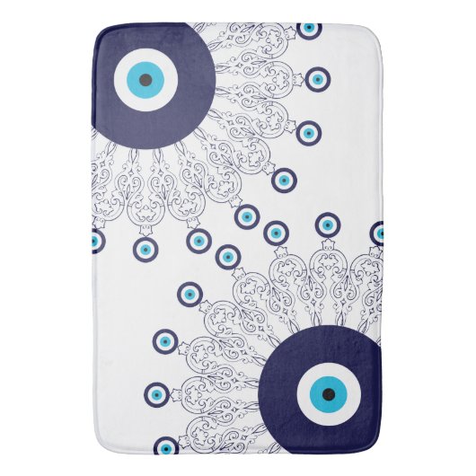 Blauw strand Boho Evil Eye Mandala Patroon Badkame Badmat (Voorkant Verticaal)