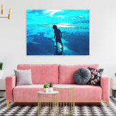Blauw strand canvas afdruk (Insitu (Woonkamer))