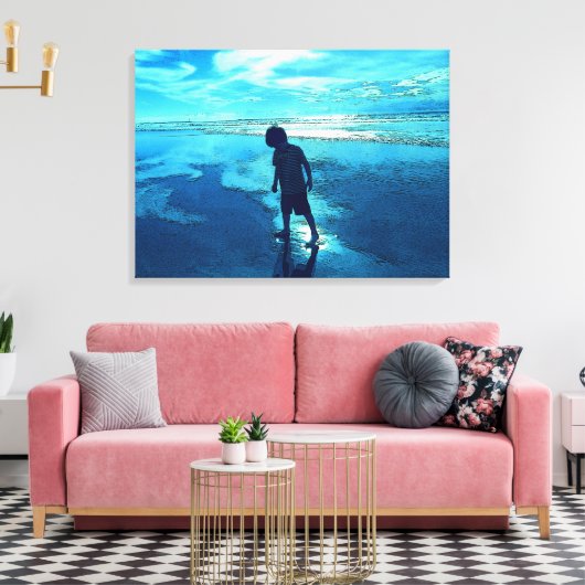Blauw strand canvas afdruk (Insitu (Woonkamer))