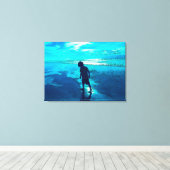 Blauw strand canvas afdruk (Insitu (Houten vloer))