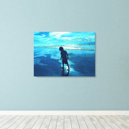 Blauw strand canvas afdruk (Insitu (Houten vloer))