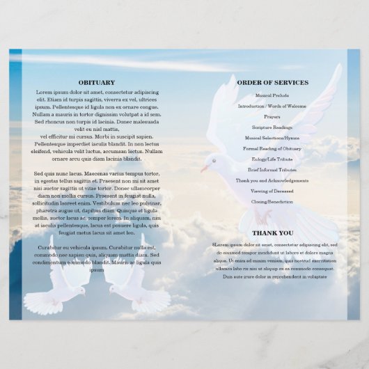 Blauw strand en duif Funeral Program sjabloon (Achterkant)