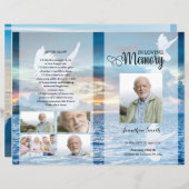 Blauw strand en duif Funeral Program sjabloon (Voorkant / Achterkant)