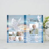 Blauw strand en duif Funeral Program sjabloon (Staand voorkant)