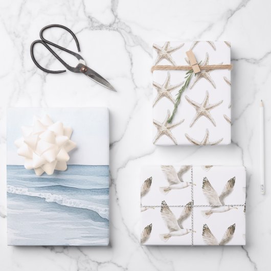 Blauw strand oceaan bruiloft inpakpapier vel (Voorkant)