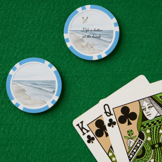 Blauw Strand Oceaan Zeester Zee Vogels Poker Chips (Pokertafel (Dubbel))