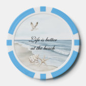 Blauw Strand Oceaan Zeester Zee Vogels Poker Chips (Voorkant)