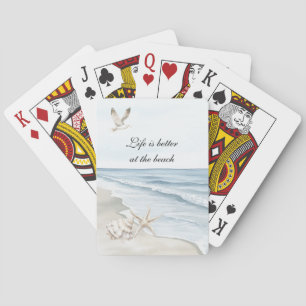 Blauw Strand Oceaan Zeester Zee Vogels Pokerkaarten
