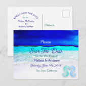 Blauw strand oceaanthema Trouw save the date Aankondigingskaart (Voorkant / Achterkant)