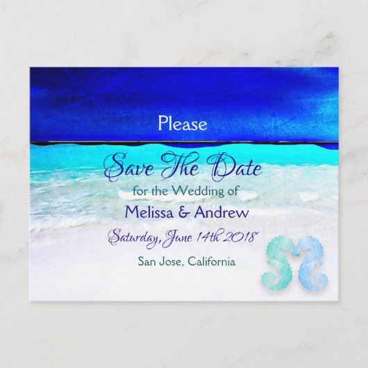 Blauw strand oceaanthema Trouw save the date Aankondigingskaart (Voorkant)
