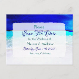 Blauw strand oceaanthema trouwkaart save the date aankondigingskaart