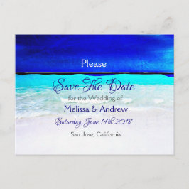 Blauw strand oceaanthema trouwkaart save the date aankondigingskaart