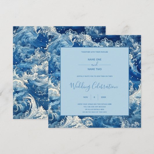 Blauw strand op de zee die de zee overspoelt kaart (Voorkant / Achterkant)