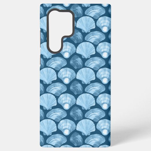 Blauw Strand Schelp Patroon Samsung Galaxy Hoesje (Achterkant)