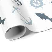 Blauw strand verankert palmbomen cadeaupapier (Rol Hoek)