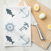 Blauw strand verankert palmbomen theedoek (Quarter Fold)