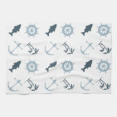 Blauw strand verankert palmbomen theedoek (Horizontaal)