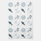 Blauw strand verankert palmbomen theedoek (Verticaal)