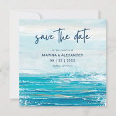Blauw Strand Zeegolven Kust Bruiloft Save The Date (Voorkant)