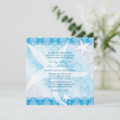 Blauw strand zeesterren zomer bruiloft kaart (Staand voorkant)