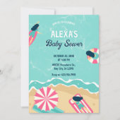 Blauw strand zomerfeest surfing baby shower kaart (Voorkant)
