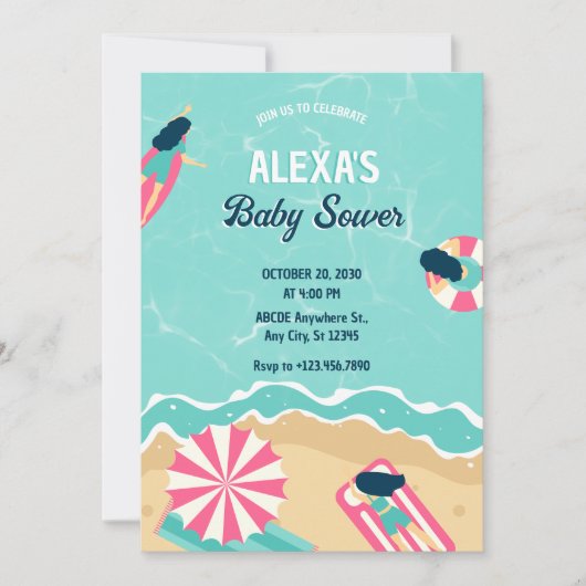 Blauw strand zomerfeest surfing baby shower kaart (Voorkant)