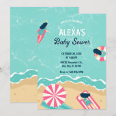 Blauw strand zomerfeest surfing baby shower kaart (Voorkant / Achterkant)