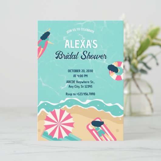 Blauw strand zomerfeest surfing vrijgezellenfeest kaart (Staand voorkant)