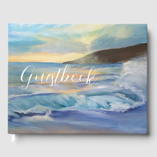 Blauw strand zonsondergang ter zee gastenboek (Voorkant)