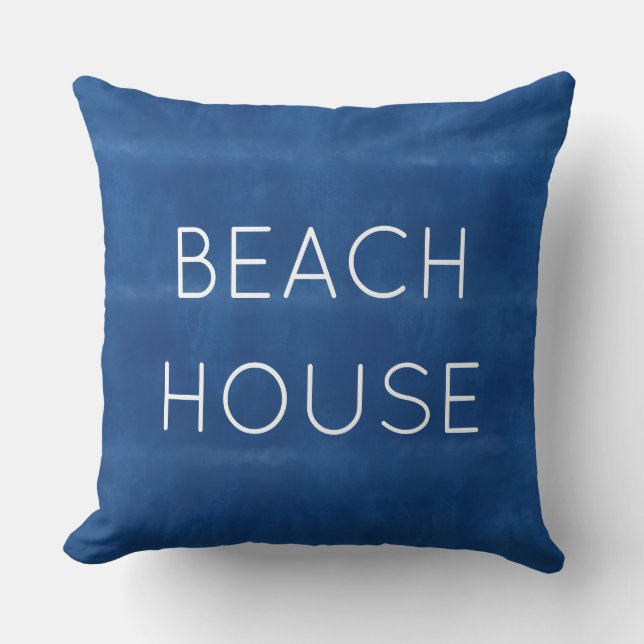 Blauw strandhuis kussen (Voorkant)