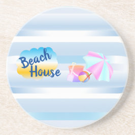 Blauw strandhuis zandsteen coaster onderzetter