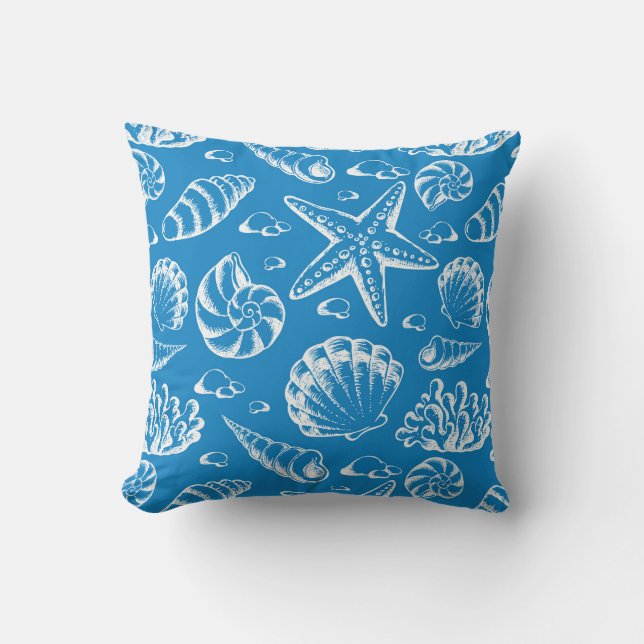 Blauw strandpatroon kussen (Voorkant)