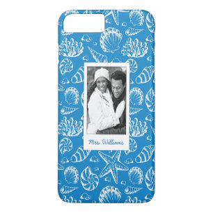 Blauw strandpatroon Uw foto & naam Case-Mate iPhone Case