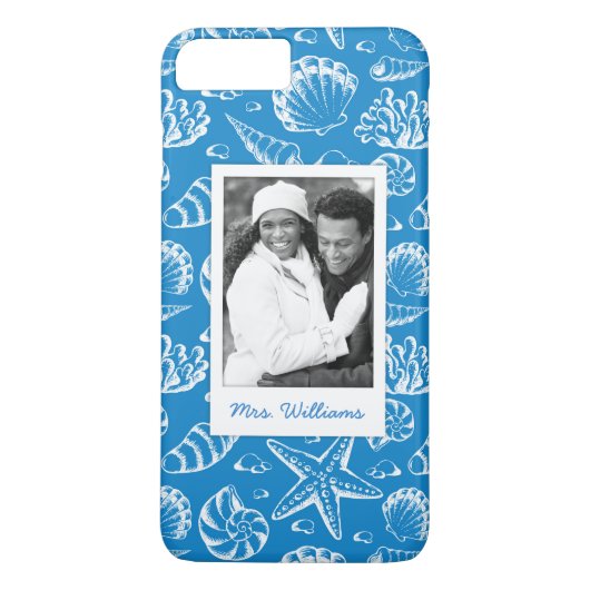 Blauw strandpatroon | Uw foto & naam Case-Mate iPhone Case (Achterkant)